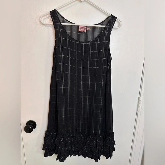 Juicy Couture Black & Silver checker Sheer Slip Cover Dress Women’s Size 0 #1439 - Picture 1 of 9